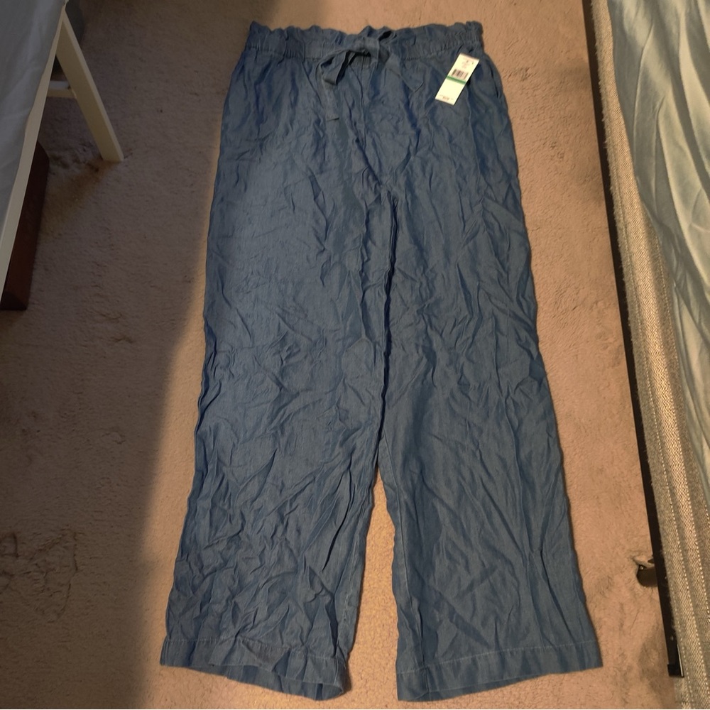 JohnPaulRichard Pull-on Denim Blue Wide Leg Pants Paperbag waist Jeans Ruffle